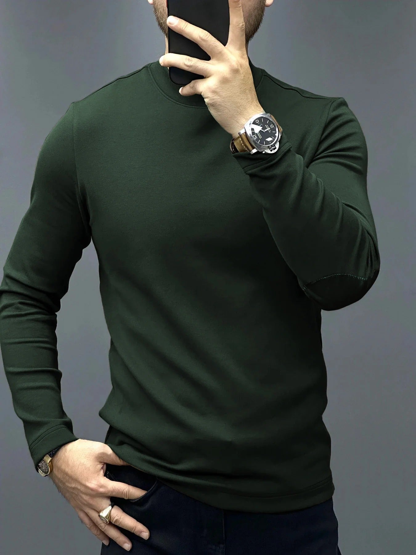 Camisa Modal FlexFit™ – Manga Larga con Parche en el Codo