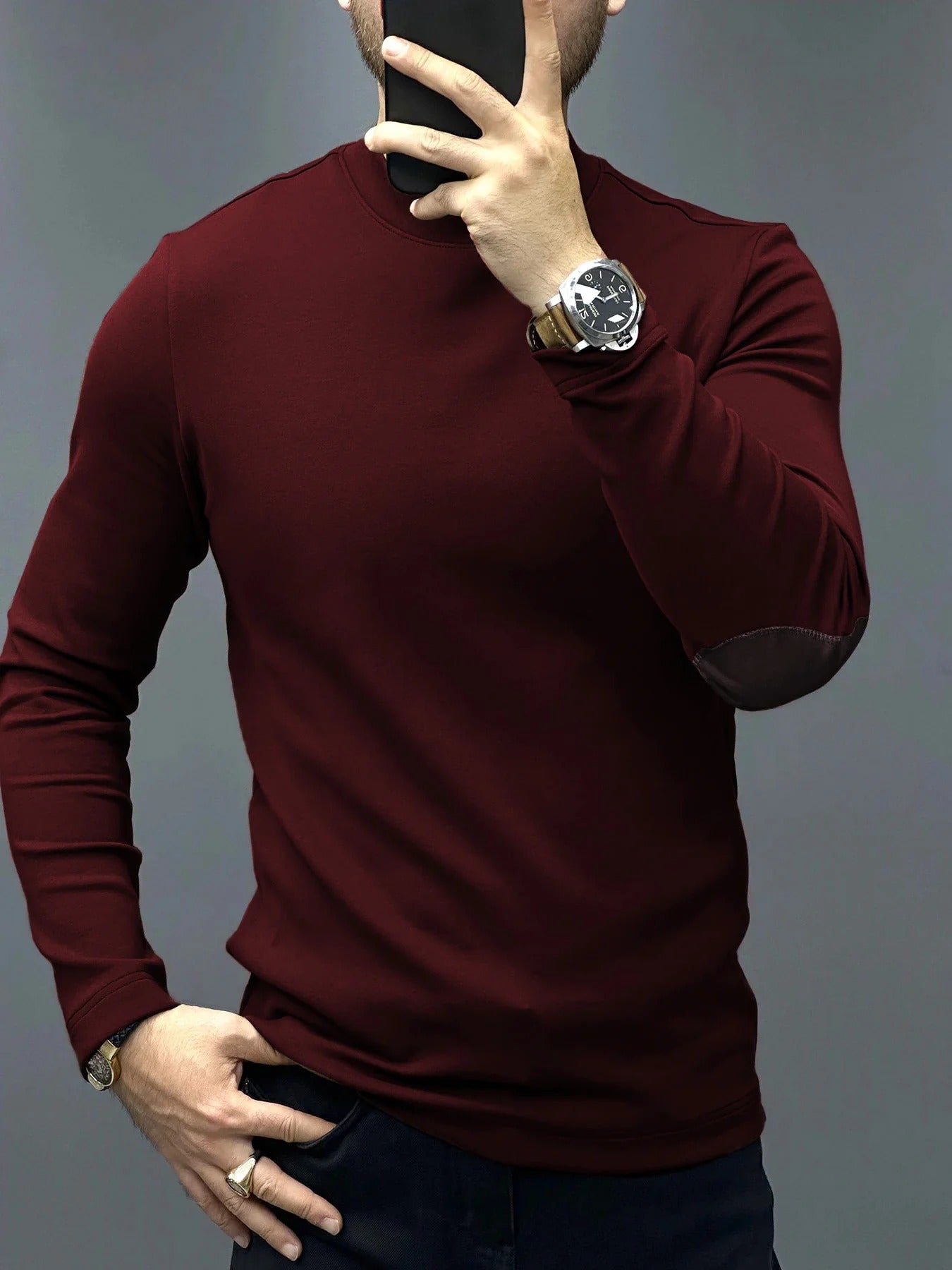Camisa Modal FlexFit™ – Manga Larga con Parche en el Codo